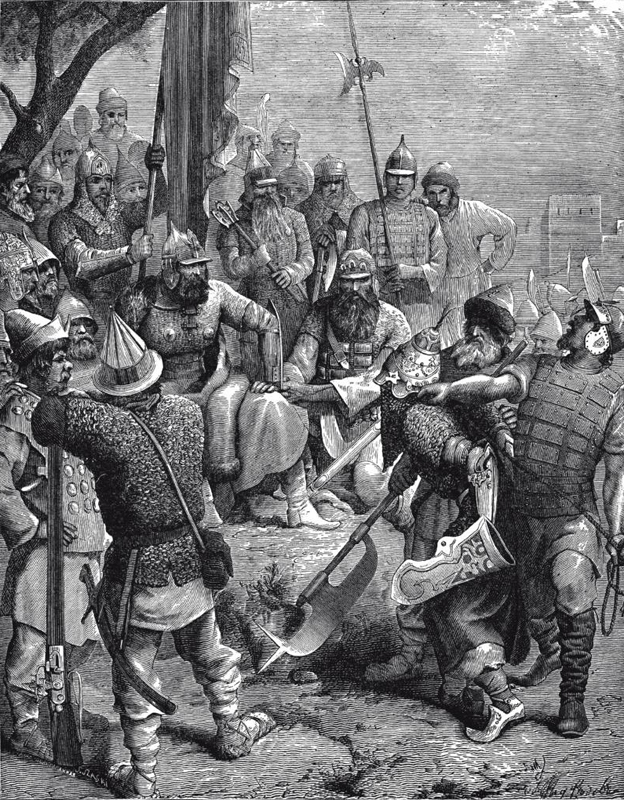 Торжество Ермака. (Прием взятого в плен царевича Магмет-Кула, гравюра 19 века)