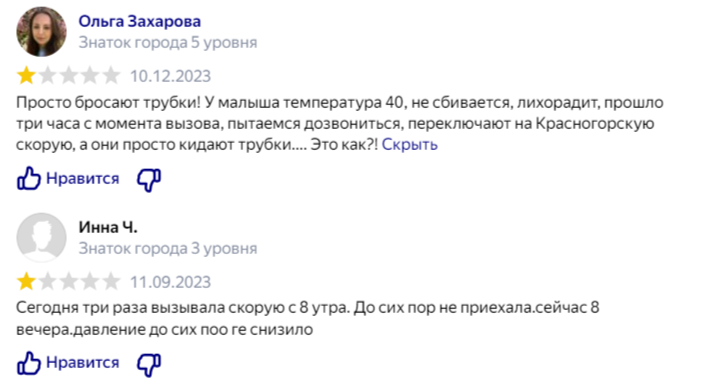 Скриншот с поисковой системы отзывов