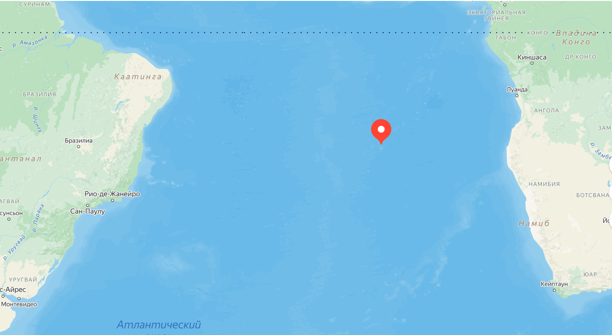 Остров Святой Елены в Атлантическом океане между Африкой и Южной Америкой
