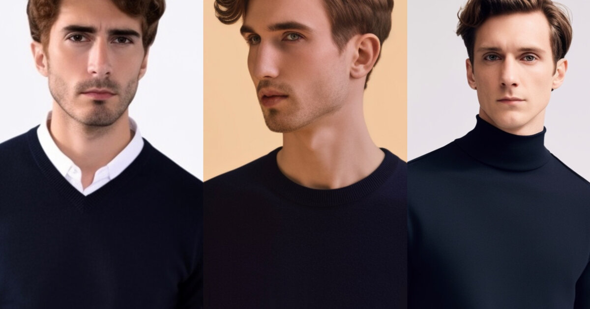 Мужчины в джемперах с разным вырезом горловины