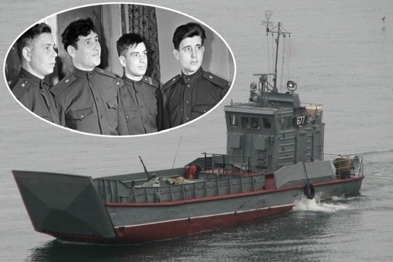 "Морские робинзоны" - советские герои (слева направо) рядовой Анатолий Крючковский, рядовой Филипп Поплавский, младший сержант Асхат Зиганшин и рядовой Иван Федотов