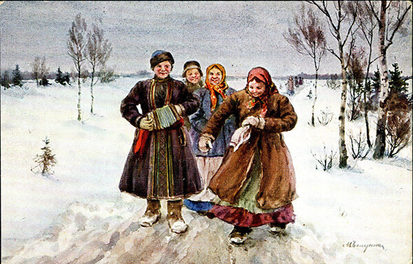 Дореволюционная. Худ. М. Балунин. Возвращение с праздника