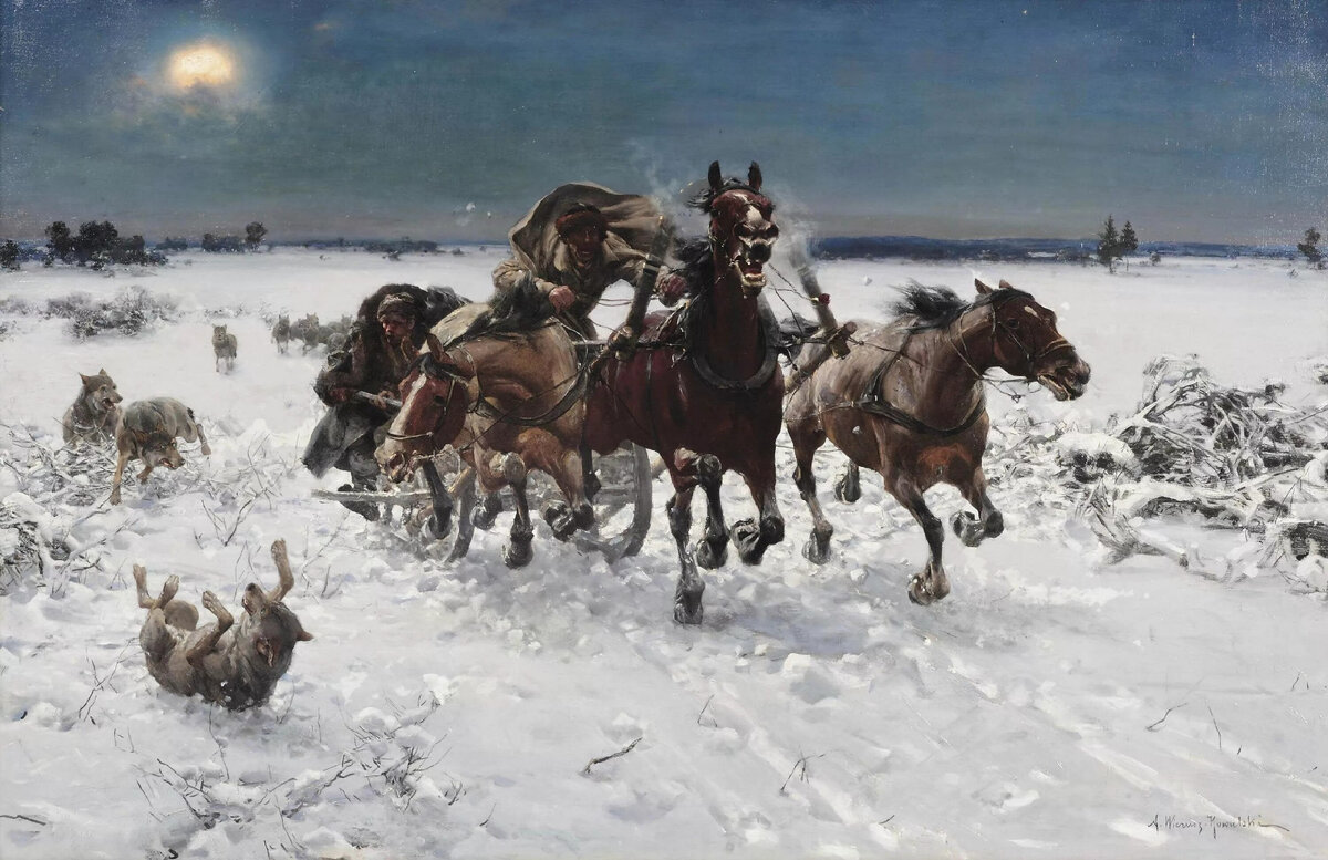 "Преследуемые волками", А. Веруш-Ковальский. Частное собрание.