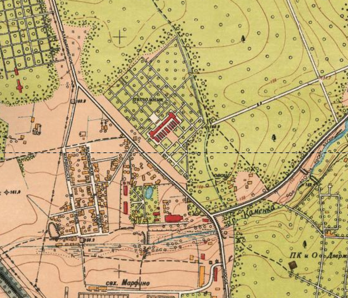 Владыкинское шоссе на плане Москвы и её окрестностей 1952 года. С сайта www.retromap.ru.