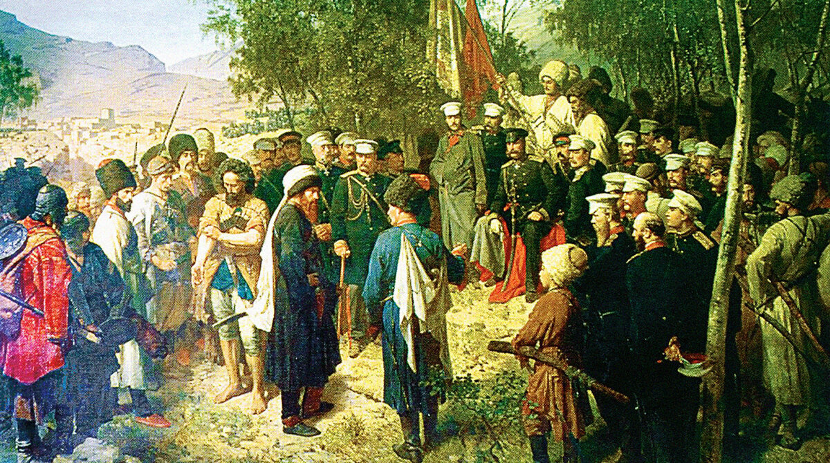 Представление плененного Шамиля князю А.И.Барятинскому 25 августа 1859 года под Ведено Худ. Горшельт