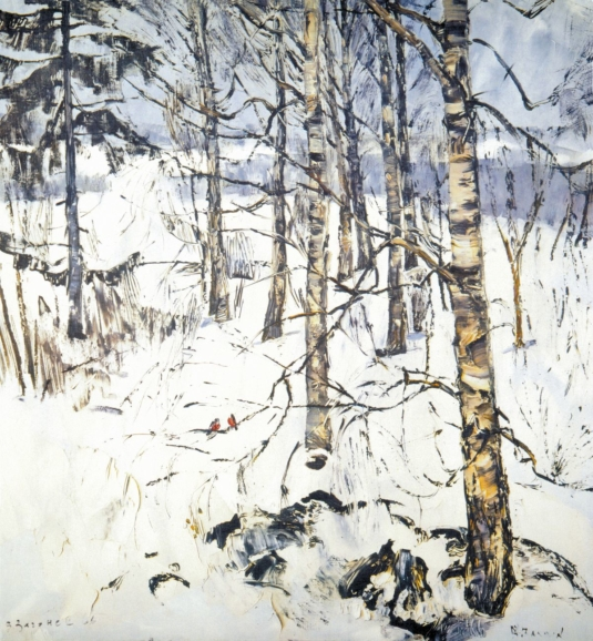 Зимний пейзаж со снегирями. 1966 г. Холст, масло. 70 x 65 см