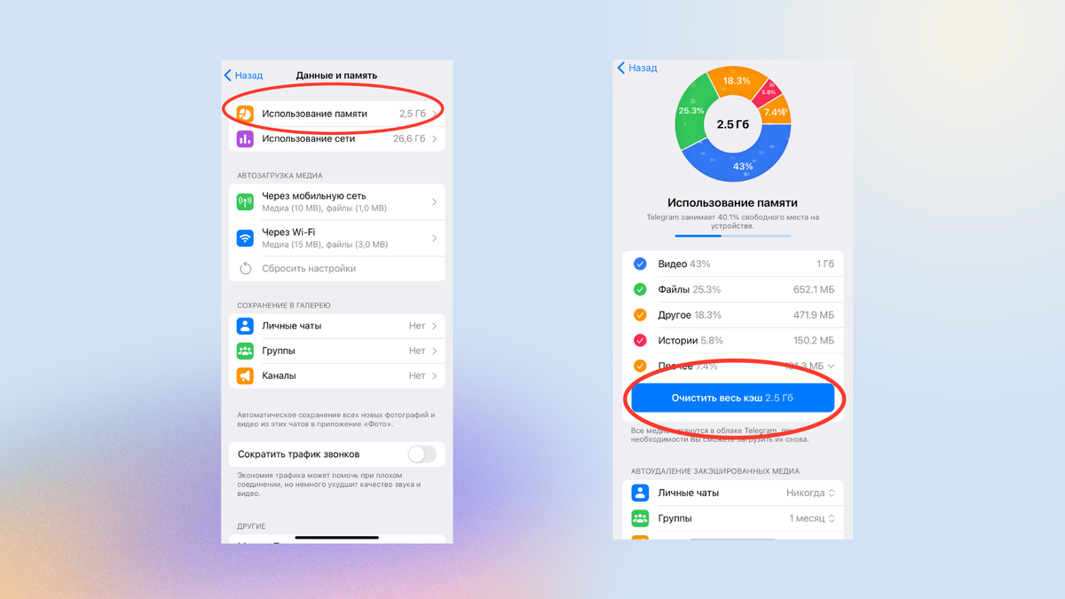 Как почистить кеш/память в Телеграм? Настраиваем автоматическую очистку  памяти в один клик | Азбука Телеграма | Дзен