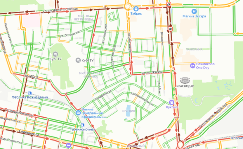 Пробки краснодар на карте в реальном времени