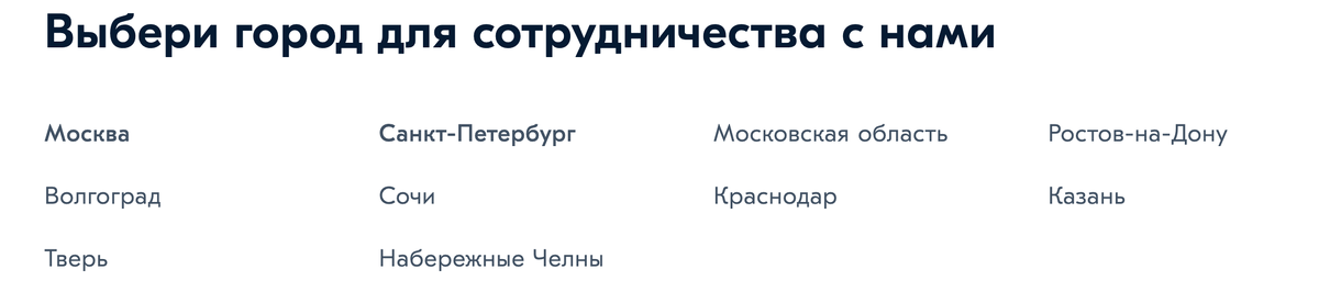 Доступные города