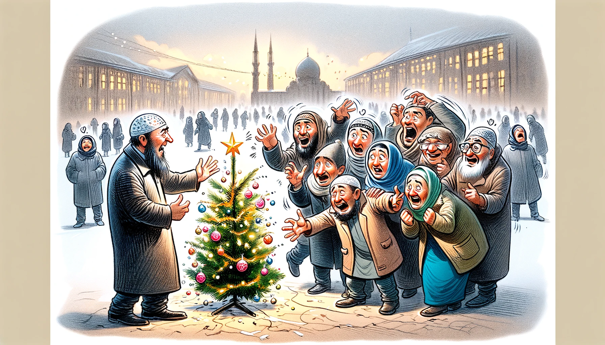Новый год для мигрантов. Авторские права на карикатуру принадлежат медиагруппе "Хакнем" и защищены товарным знаком ®️