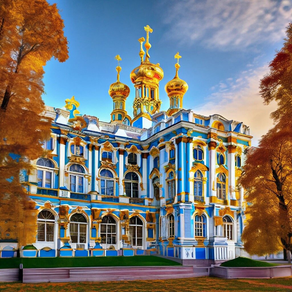 Екатерининский дворец, осень, утро, Санкт–Петербург