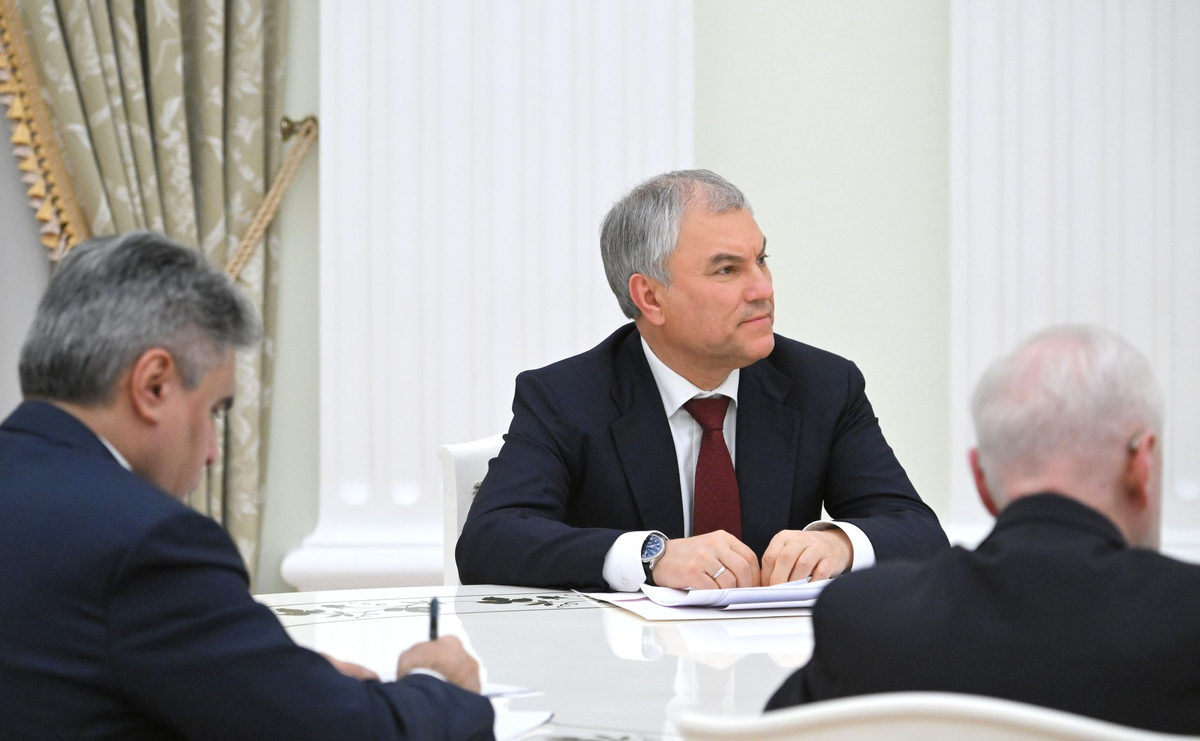 Председатель Государственной Думы Вячеслав Володин на встрече Президента РФ с руководителями фракций политических партий в Государственной Думе