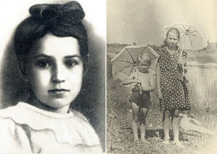 Таня Савичева в 6 лет и в 11 лет (справа) с племянницей Машей Путиловской за несколько дней до начала войны, июнь 1941