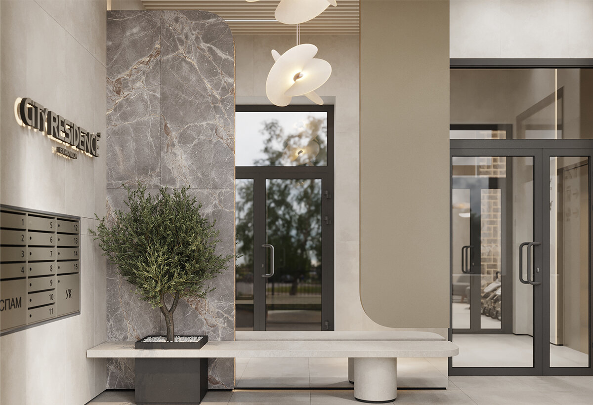 Сегодня в дизайне МОП актуальны приглушенные оттенки и сдержанная цветовая гамма