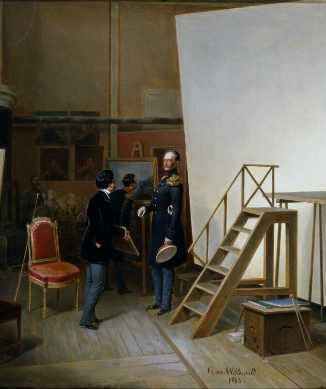 "Государь Николай Павлович с цесаревичем Александром Николаевичем в мастерской художника в 1854 г.", Б.П. Виллевальде, 1883. Художественная культура Русского Севера.