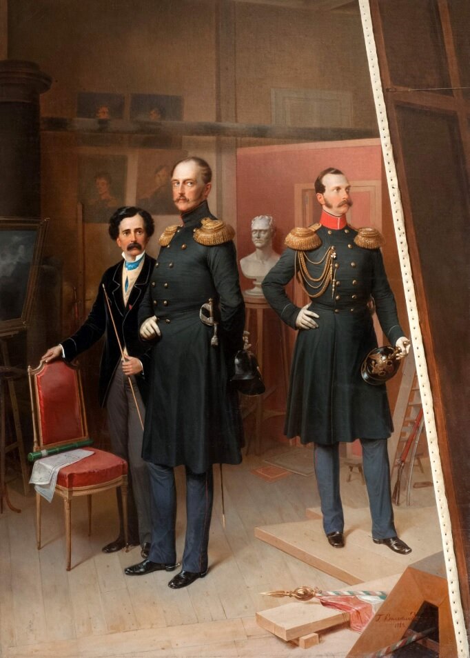 "Николай I с цесаревичем Александром Николаевичем в мастерской художника в 1854 году", Б.П. Виллевальде, 1884. Русский музей, Санкт-Петербург.