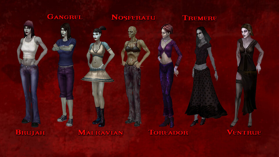 Дальность вампир. Клан Вентру Bloodlines. Вампир маскарад блудлайнс одежда. Vampire the Masquerade Bloodlines клан Носферату.