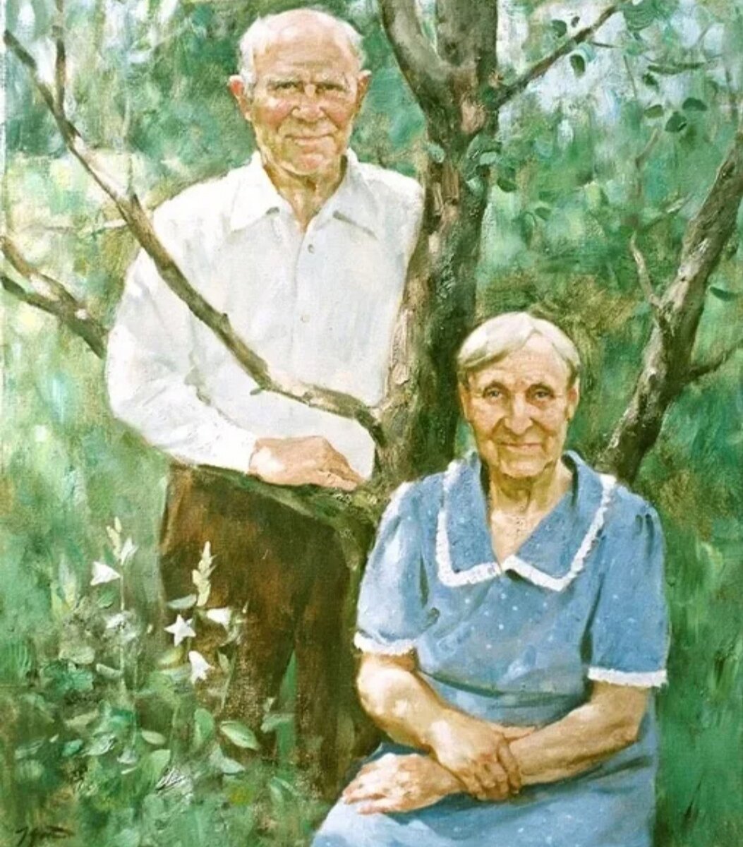 Мои бабушка и дедушка живут на окраине. Пожилые люди в живописи. Старики живопись. Портрет бабушки и дедушки. Портреты пожилых людей в живописи.