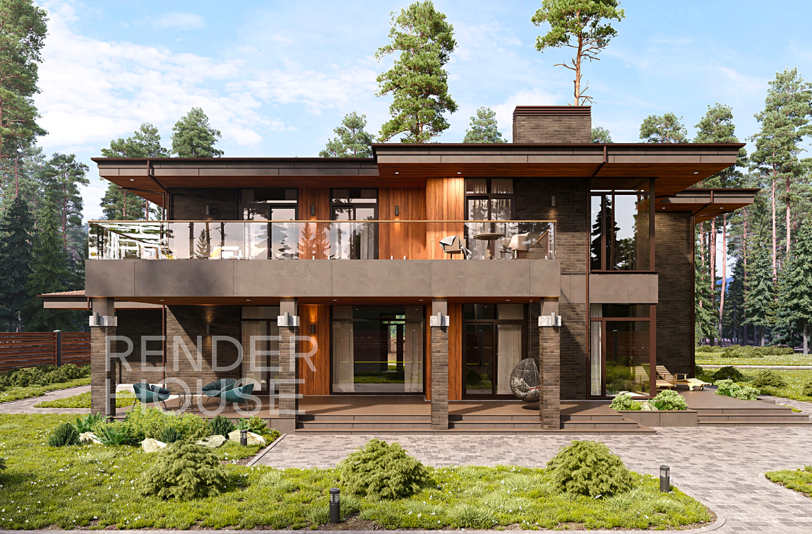 Проект ЭМЕРАЛЬД, стиль Райта, Render House