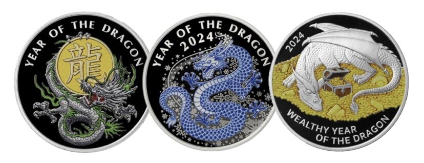 Новогодние монеты «Дракон (Лаос)» 2024 года. Источник: sberbank.com