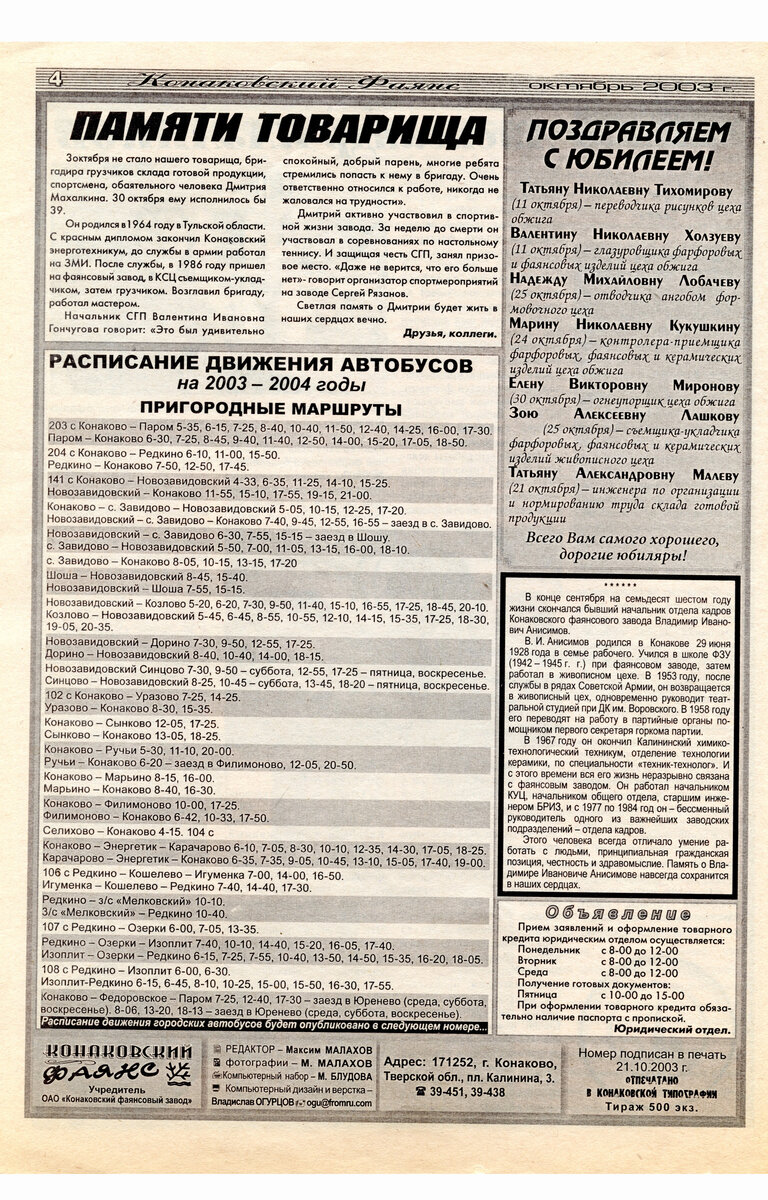 КОНАКОВСКИЙ ФАЯНС. Последние годы завода. Октябрь 2003. № 19 (54) + 19 ФОТО  | Блогер кучерявый | Дзен