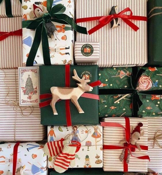 Фото пример упаковки новогодних подарков. Картинка из интернета