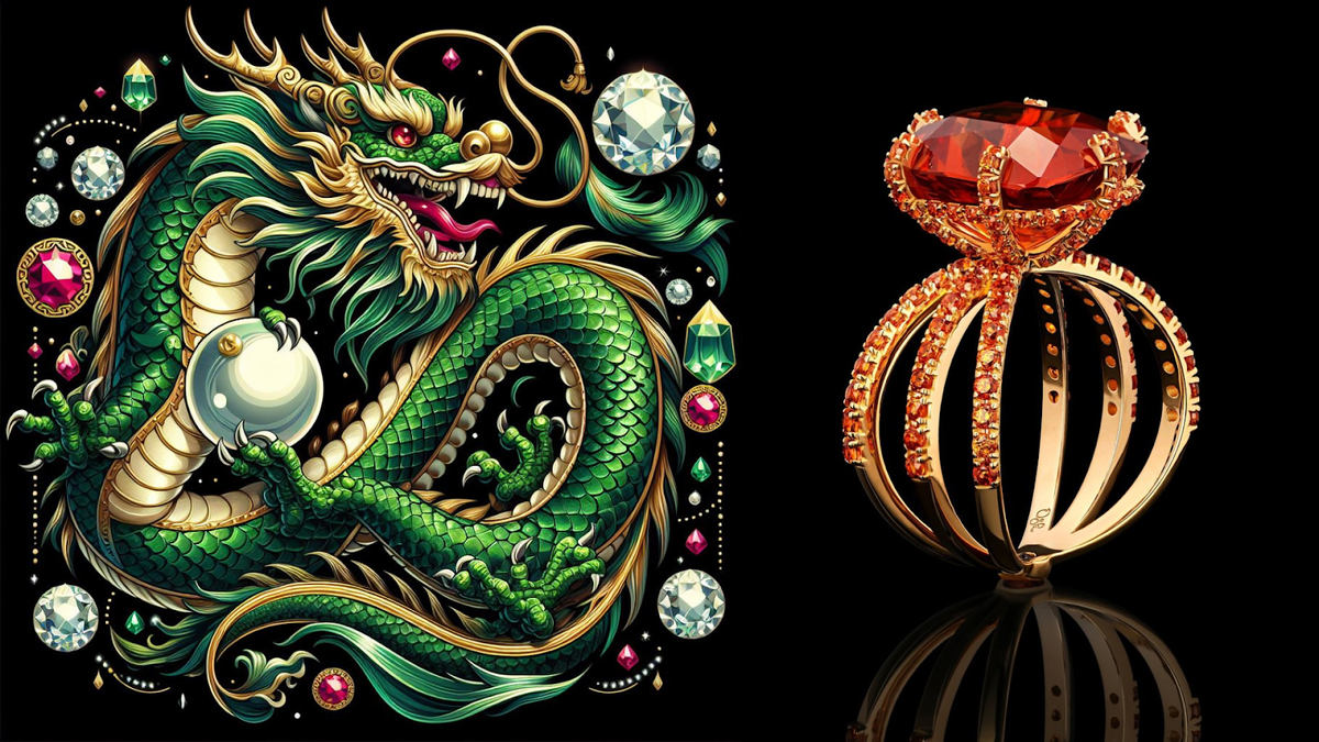 Справа — кольцо IGNIS со спессартинами, OLGA SHATROVA