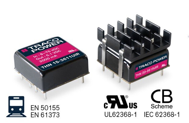 Серия DC-DC преобразователей мощностью 15 и 20 Вт со сверхшироким входным диапазоном 12:1 от Traco Power 