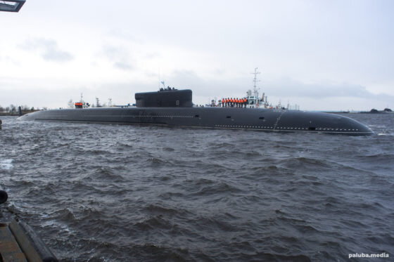 Ceremony for raising naval flags on nuclear-powered submarines Emperor Alexander