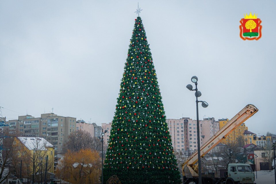    25-метровая елка с разноцветными шарами впервые появилась на Липецком городище Пресс-служба правительства Липецкой области