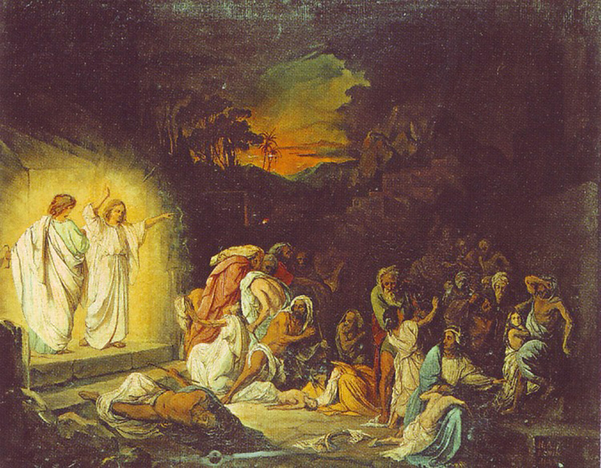 "Ангелы возвещают небесную кару Содому и Гоморре", худ. Н. Ломтев