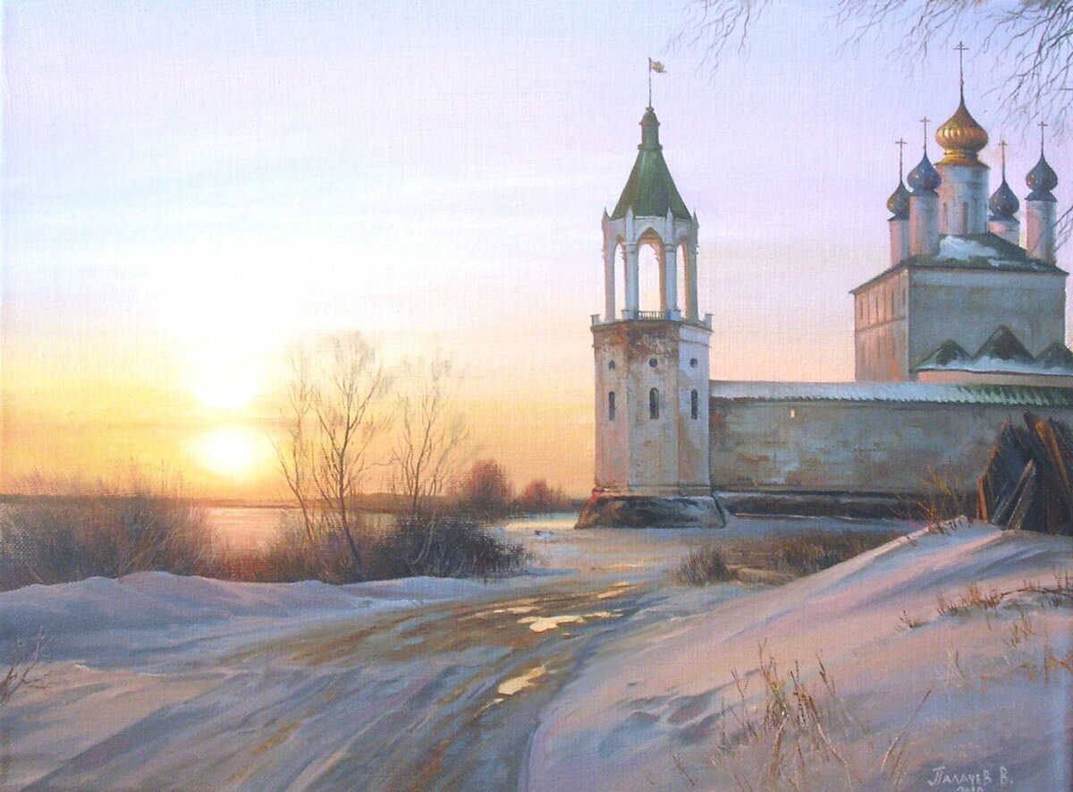Вячеслав Палачев. Пейзаж с храмом. Изображение из открытых источников.