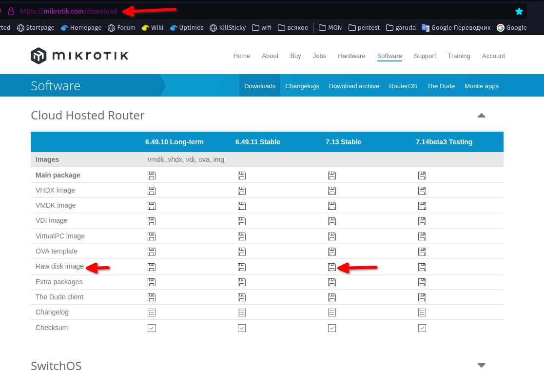 Вот так выглядит ссылка https://download.mikrotik.com/routeros/7.13/chr-7.13.img.zip