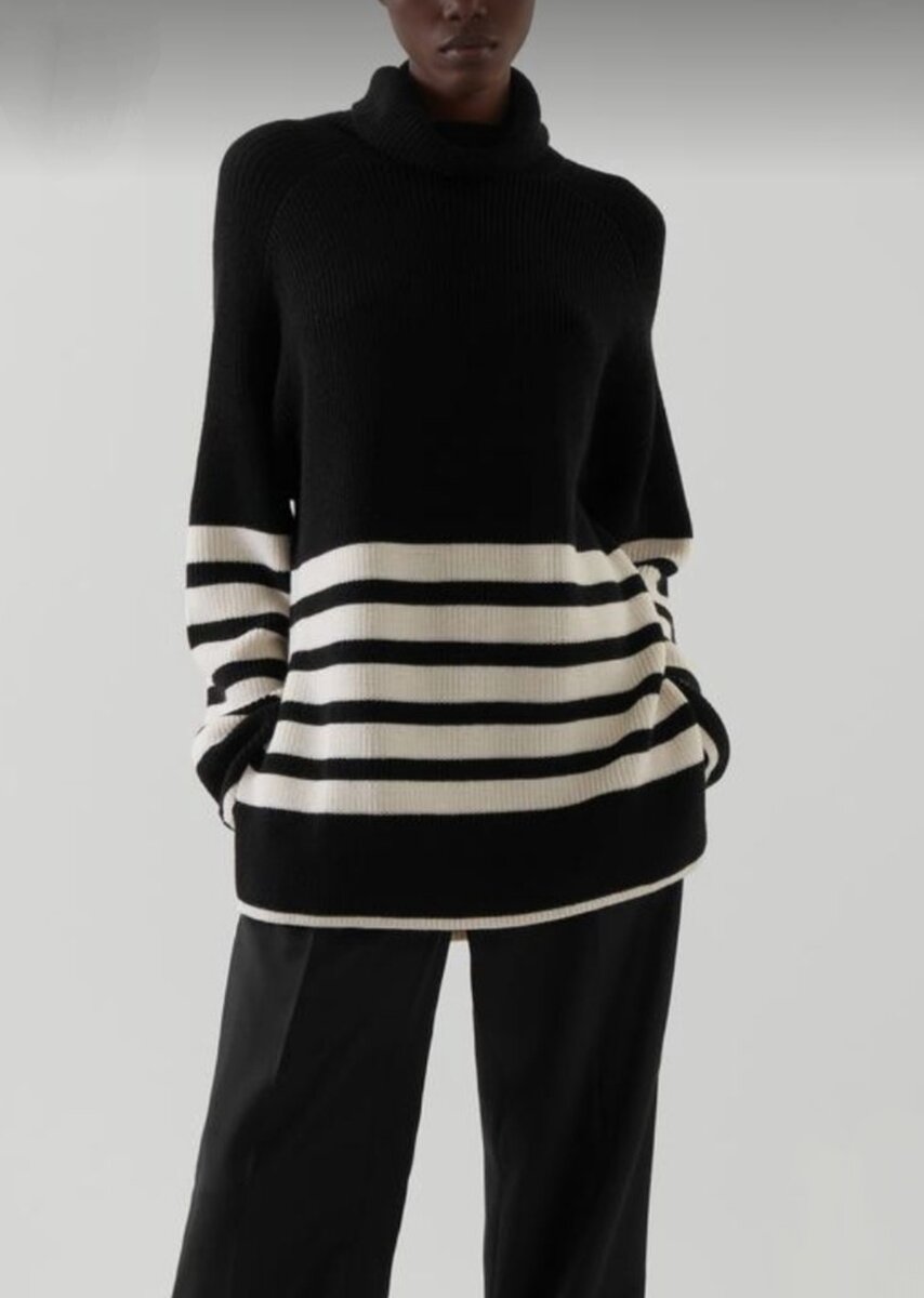 Еще один свитер полупатентной резинкой. Рукав реглан и основной цвет уже черный