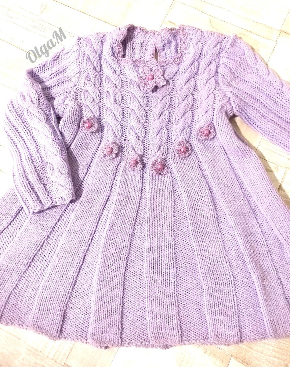 Авторское сиреневое платьице вязаное спицами для внучки. OlgaM