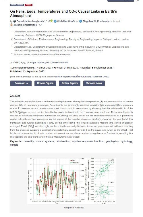 Научна работа "On Hens, Eggs, Temperatures and CO₂: Causal Links in Earth’s Atmosphere"