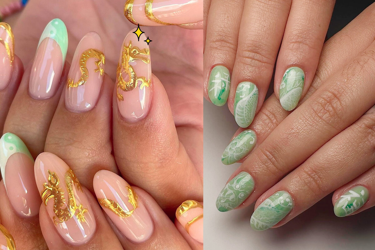     Новогодний маникюр в стиле Зеленого Дракона: 10 нейл-идей с животным-талисманом наступающего года
