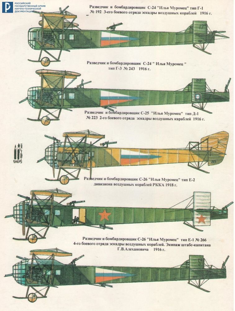 Разведчики и бомбардировщики «Илья Муромец» разных типов. Б/д. РГАНТД. Ф. 356. Оп. 1. Д. 67. Л. 129 об.
