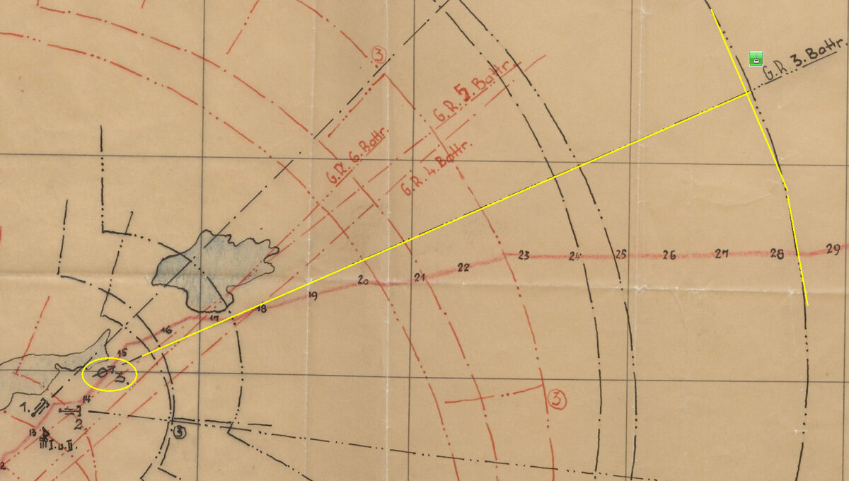Вот на вчерашней схеме артиллерии обозначена эта 3-я батарея (тяжёлых полевых гаубиц), могла вести огонь от оз. Ярошъярви до примерно 28,5 км дороги