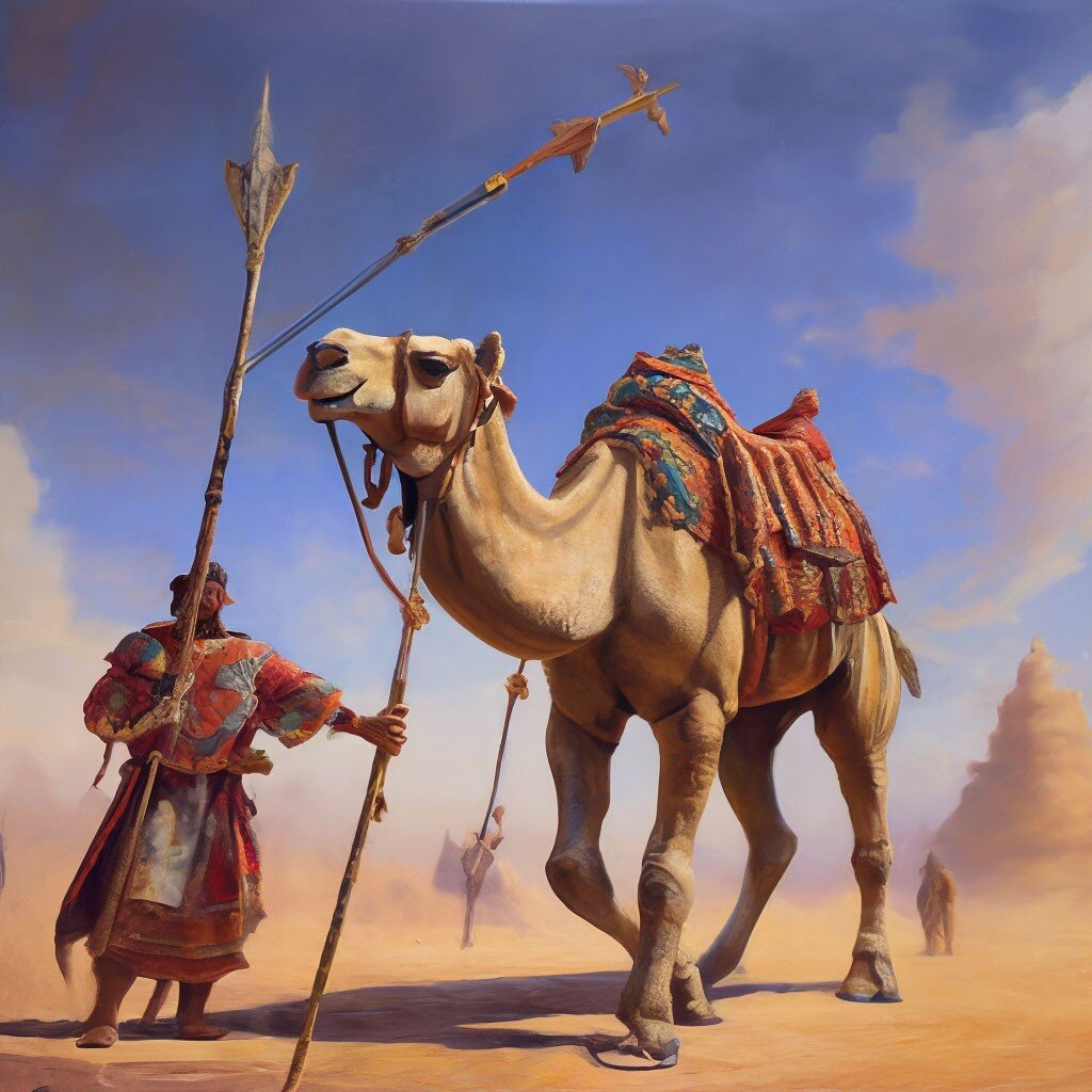 Копьеметалка, верблюд, оглобли, вожжи 