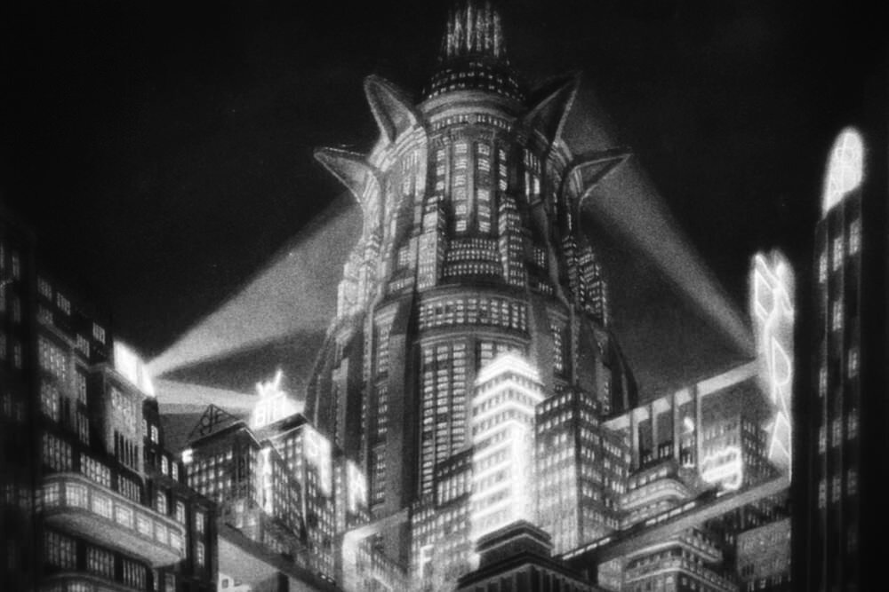 Кадр из фильма "Метрополис" (1927), режиссёр Фриц Ланг, художники-постановщики Эрих Кеттельхут, Отто Хунте, Карл Вольбрехт.