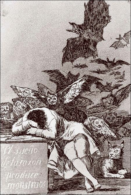 Франсиско Гойя. Сон разума рождает чудовищ (1797); офорт из цикла «Капричос»