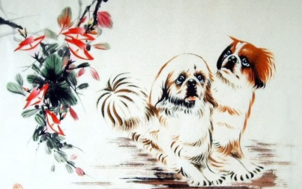 Как будет собака на китайском. Китай Император Пекинес. Китайская живопись собаки. Пекинес в живописи. Пекинесы в древнем Китае.