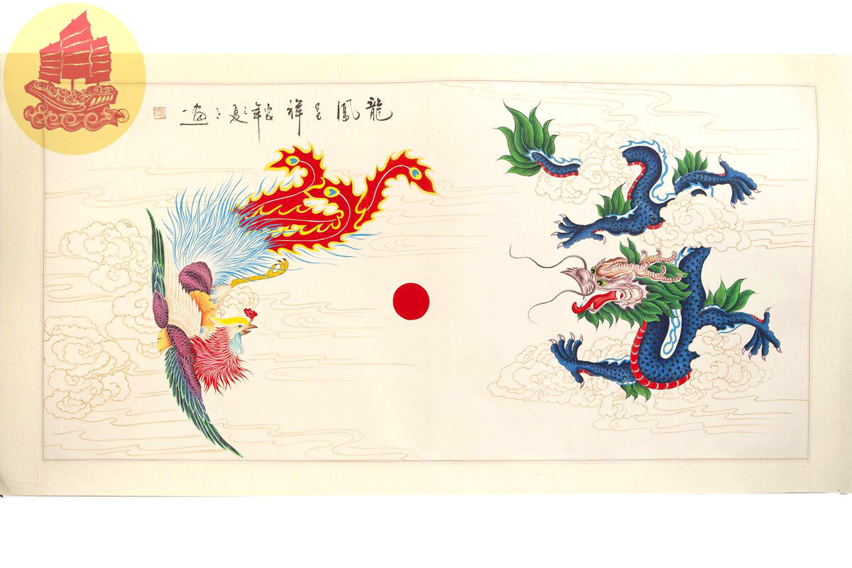 Картина Дракон и Феникс с небесной жемчужиной