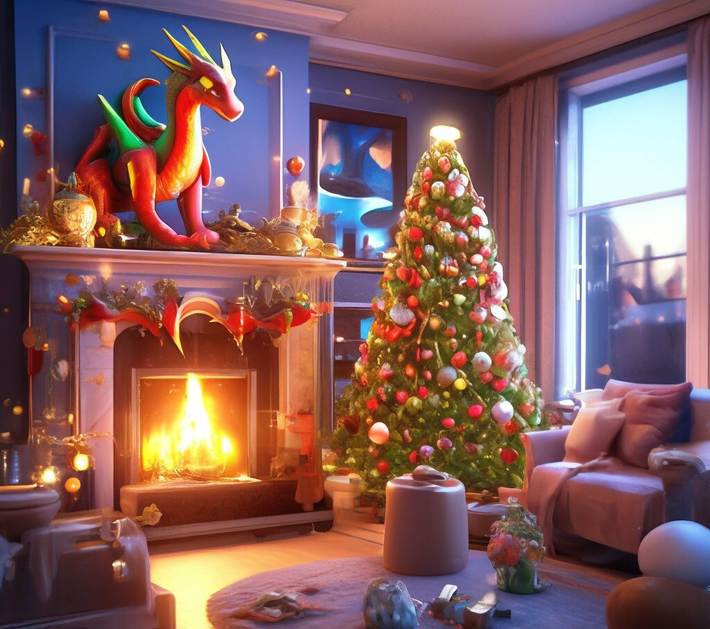 Яркое, праздничное украшение дома с изображением драконов