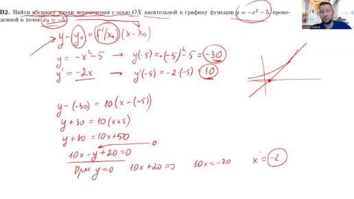 Нахождение касательной к графику функции (B2)