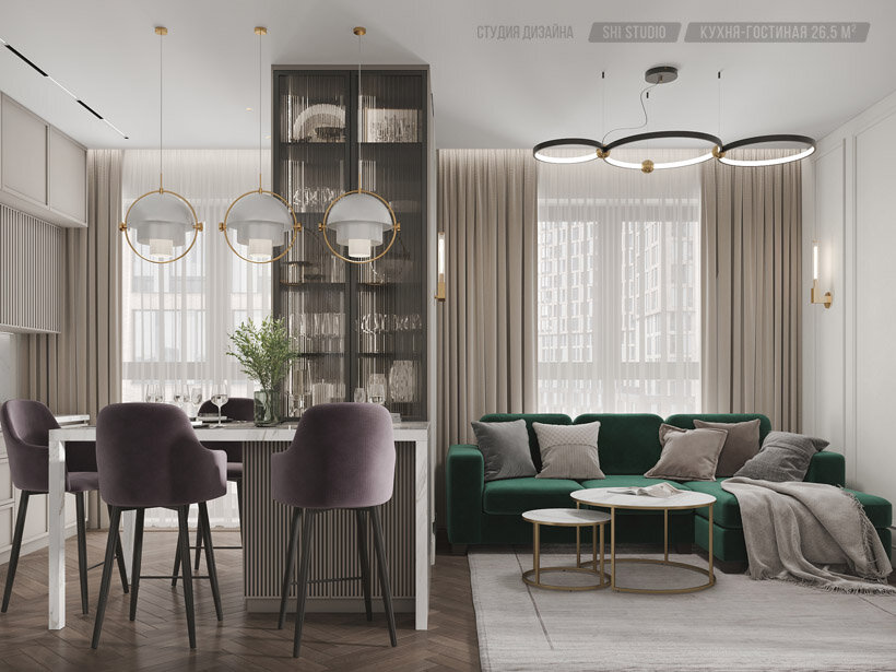 Кухня-гостиная, бутиковая студия дизайна интерьера SHI STUDIO
