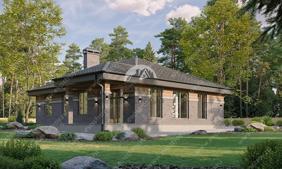 Проект одноэтажного дома из керамических блоков с тремя спальнями - LK-88