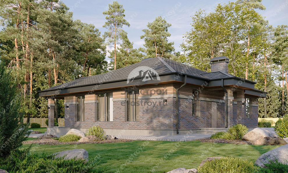 Проект одноэтажного дома из керамических блоков с тремя спальнями - LK-88