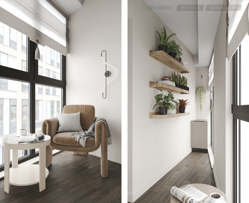 Лоджия в современном светлом стиле интерьера